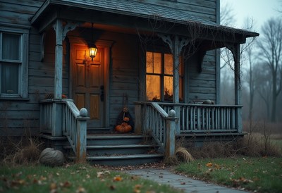 Spooky autumn evening at a haunted house