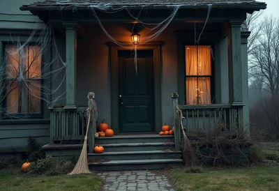 Spooky halloween decorations at a haunted house