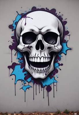 Vibrant graffiti skull art on city wall