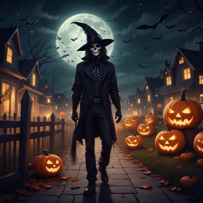 Walking through a spooky halloween night in the village