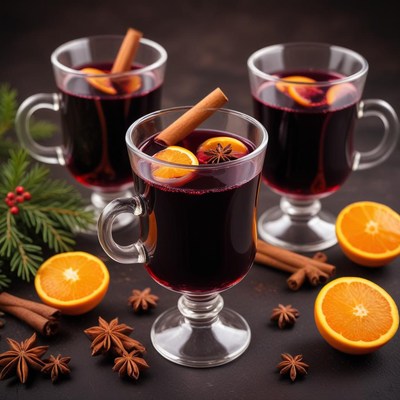 Warm holiday drink with spices and citrus fruits