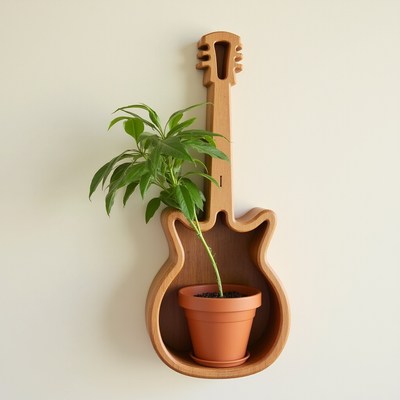 Wooden guitar planter as a unique wall display feature