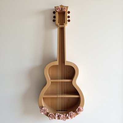 Unique wooden guitar shelf with floral design for display