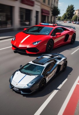 Luxury cars racing on the street with police escort