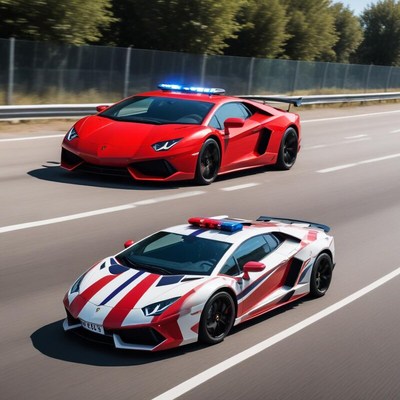 Two sports cars racing on a highway during the day