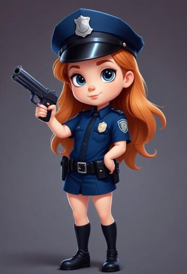 Cartoon character as a police officer holding a gun