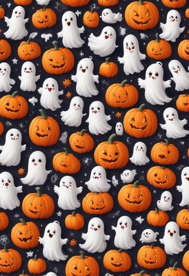 Fun and festive halloween pattern with pumpkins and ghosts