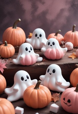 Cute ghosts and pumpkins create halloween fun
