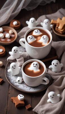 Fun halloween hot chocolate with ghost marshmallows
