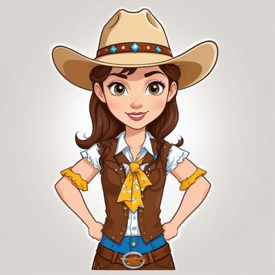 Cowgirl character with hat and bandana in cartoon style
