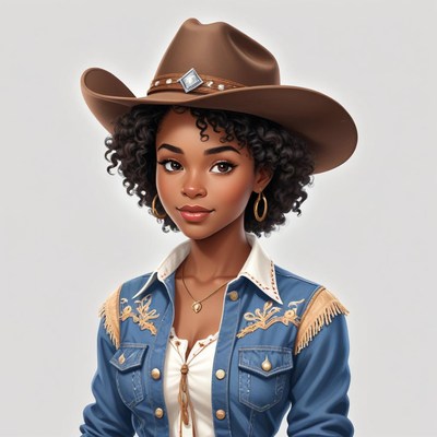 Cowgirl portrait with curly hair and stylish attire