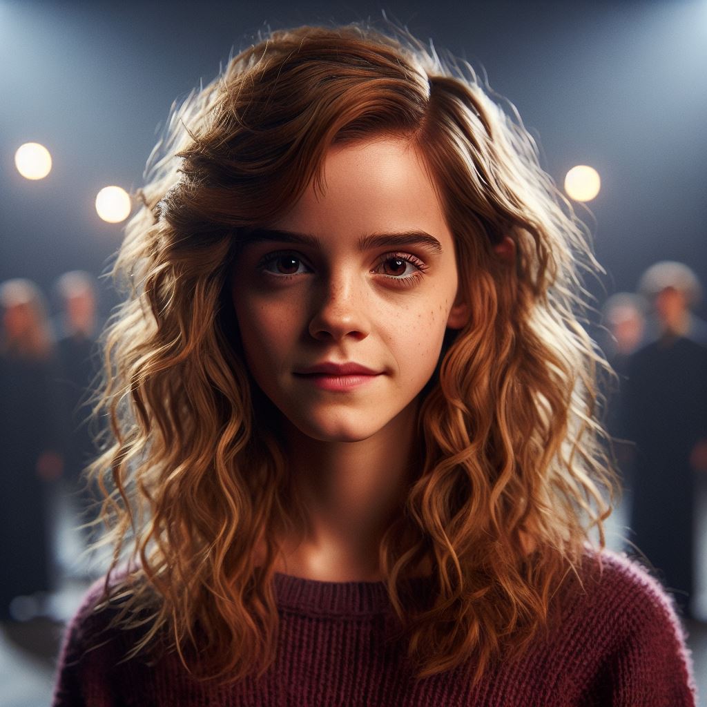 Young woman with curly hair posing in spotlight Young woman with curly hair posing in spotlight