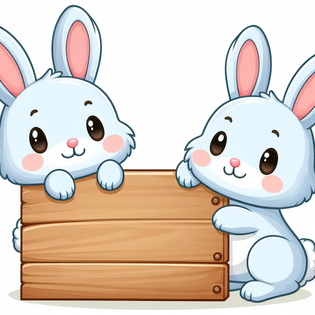 Two cute bunnies holding a wooden sign Two cute bunnies holding a wooden sign