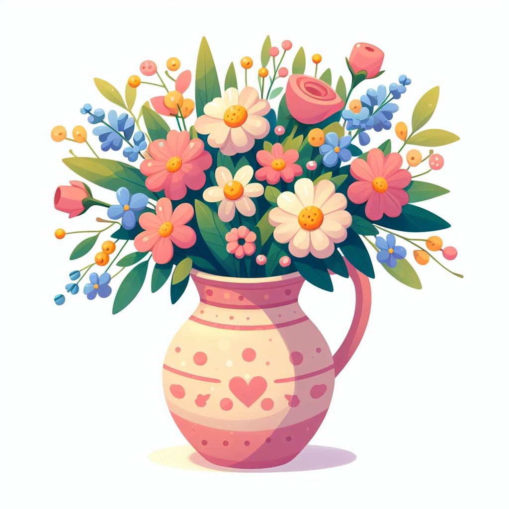 Pink flower bouquet in jug Pink flower bouquet in jug