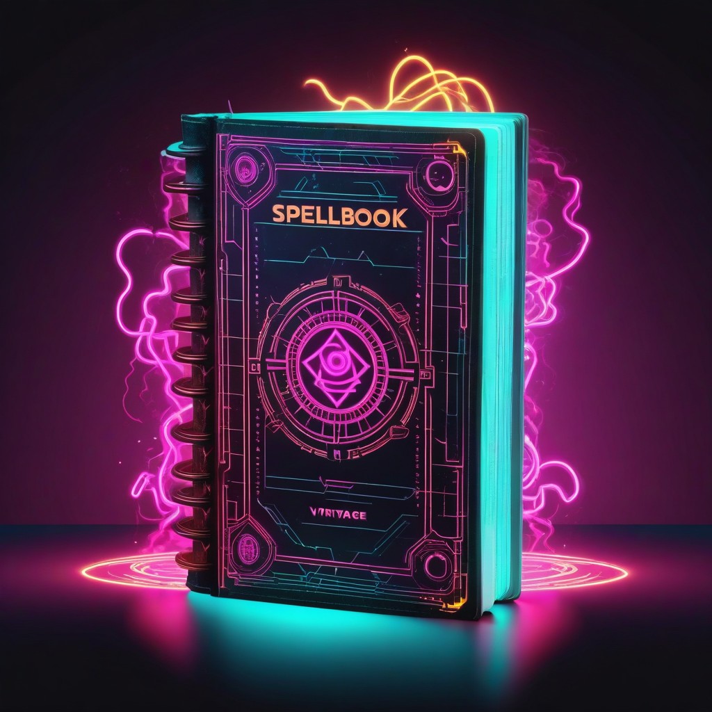 Neon spellbook with glowing lights Neon spellbook with glowing lights