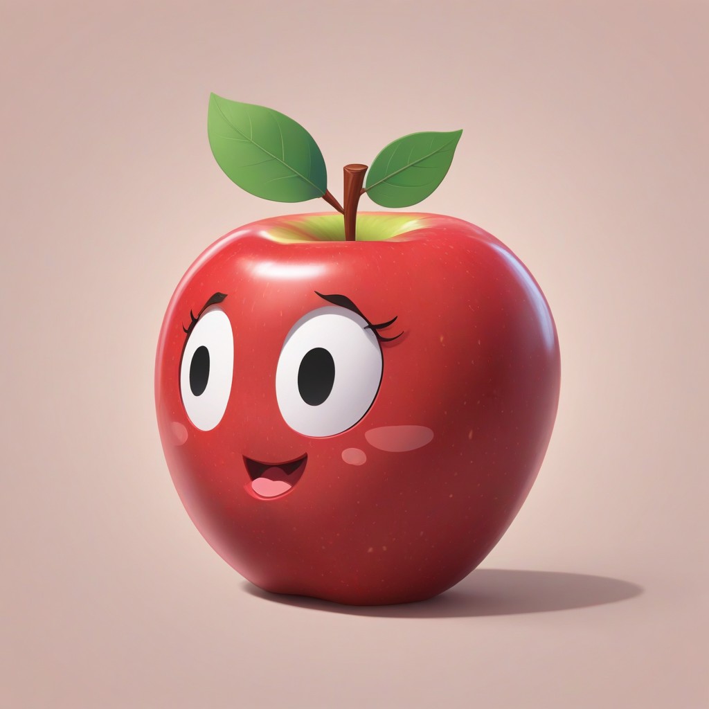 Smiling red apple with green leaves Smiling red apple with green leaves