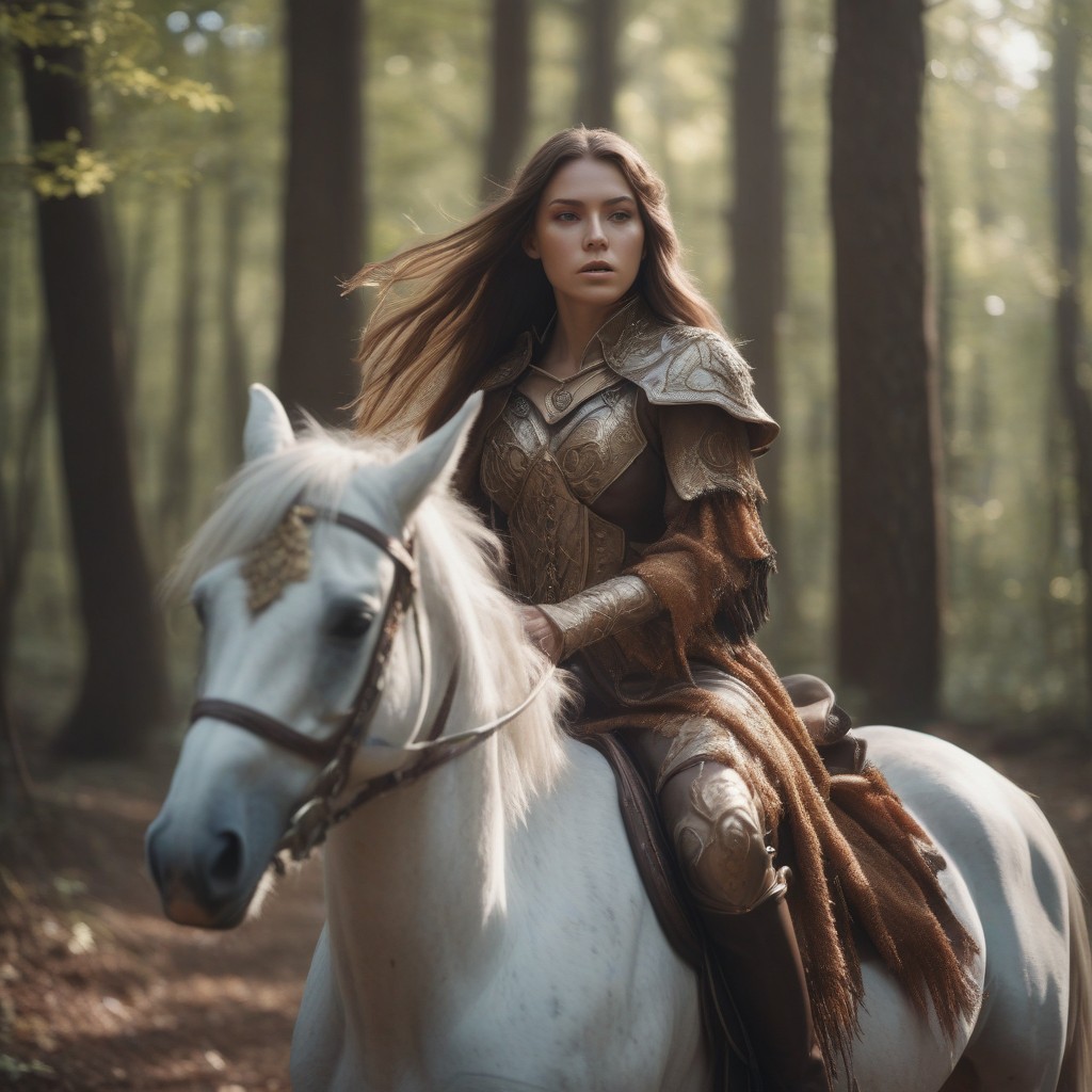 Woman riding horse through forest Woman riding horse through forest