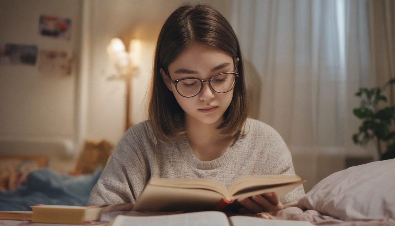 Woman reading in bed at night Woman reading in bed at night