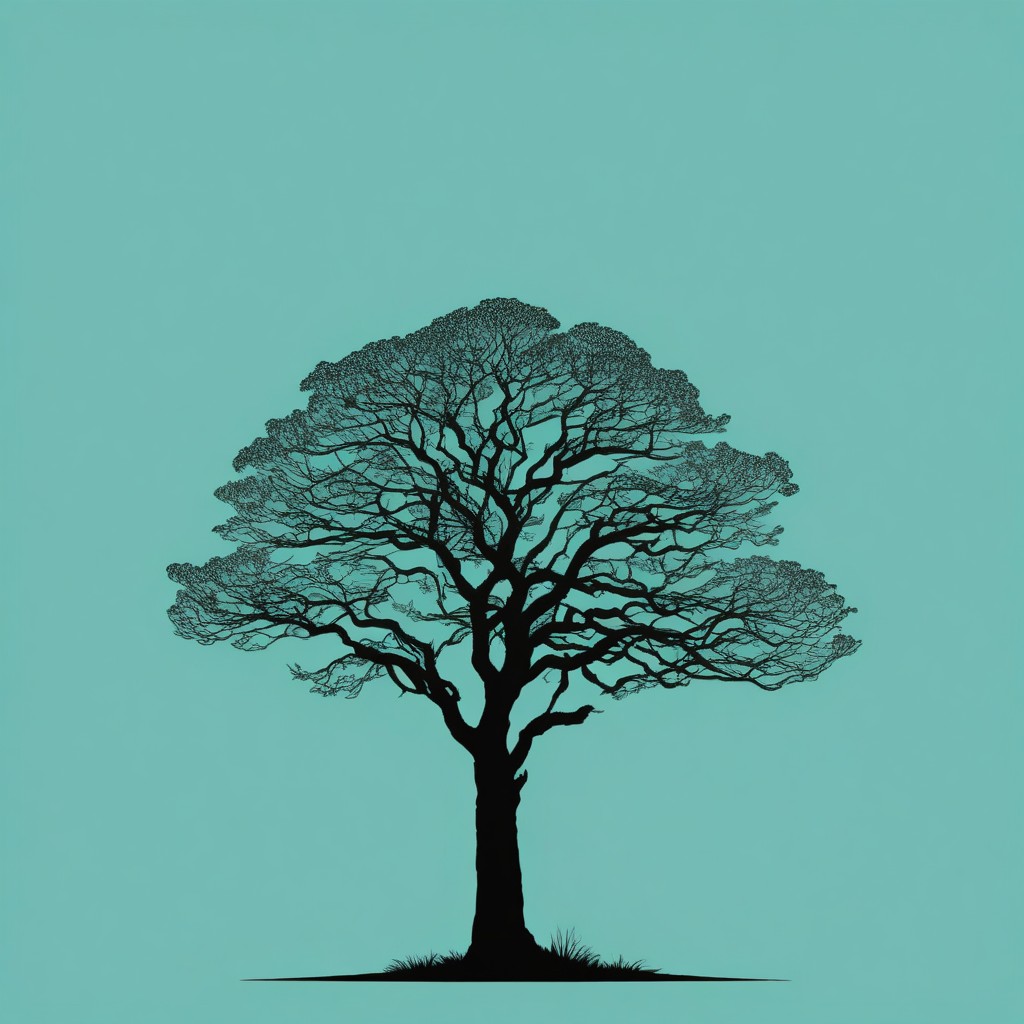 Silhouette of a tree against a teal sky Silhouette of a tree against a teal sky