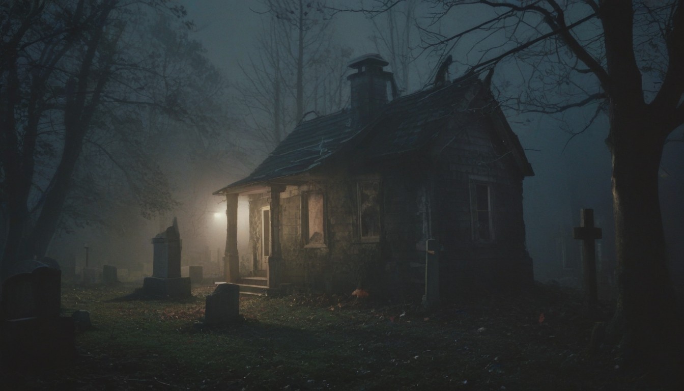 Nighttime view of a graveyard Nighttime view of a graveyard