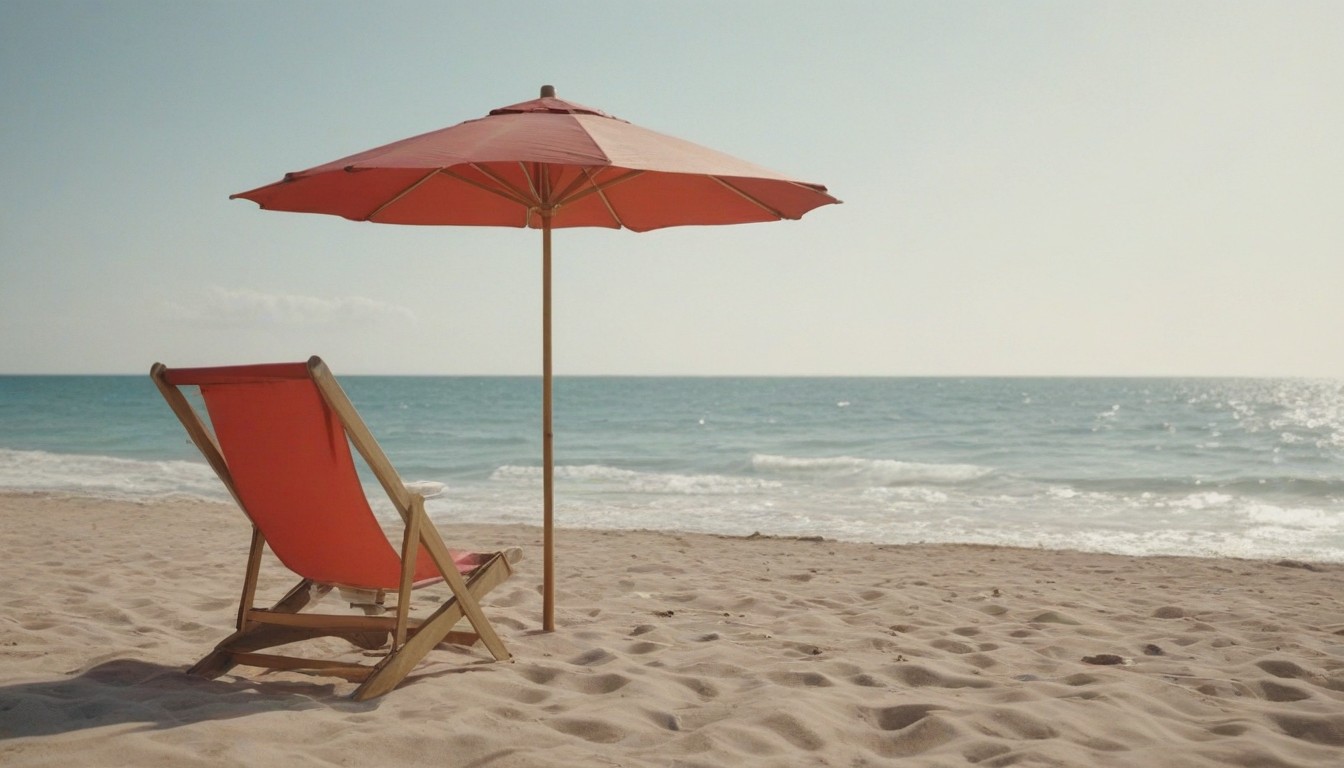 Beach chair and umbrella by the ocean Beach chair and umbrella by the ocean