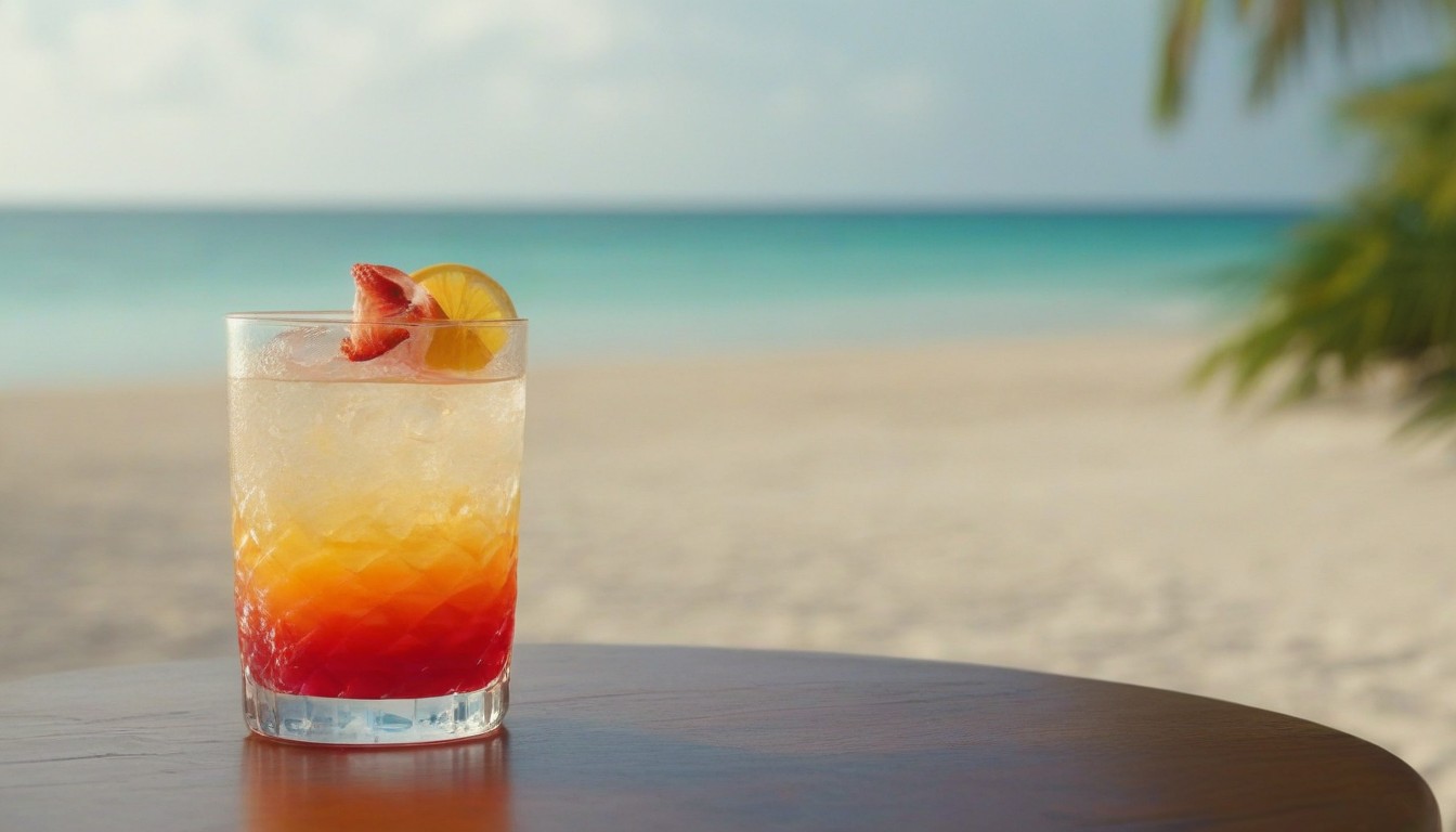 Cocktail on beach table Cocktail on beach table