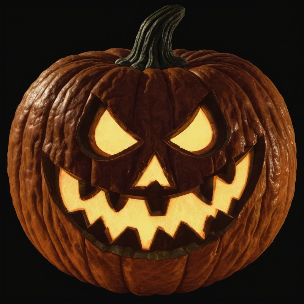 Carved pumpkin with glowing face Carved pumpkin with glowing face