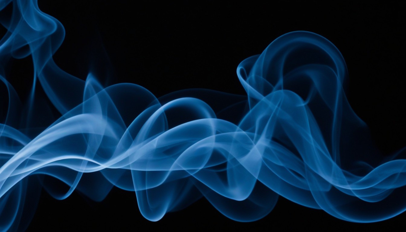 Blue smoke swirls against black background Blue smoke swirls against black background