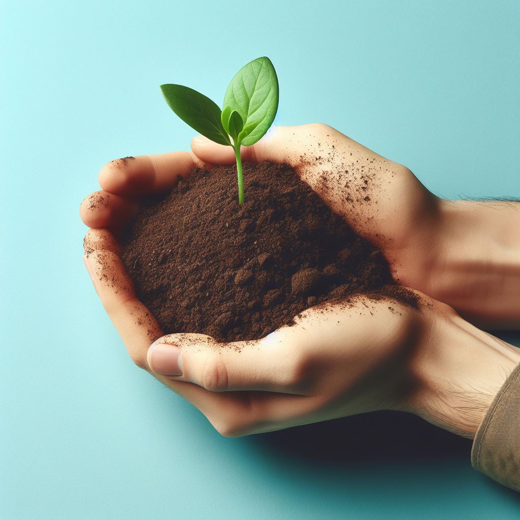 Hands holding sprout in soil Hands holding sprout in soil