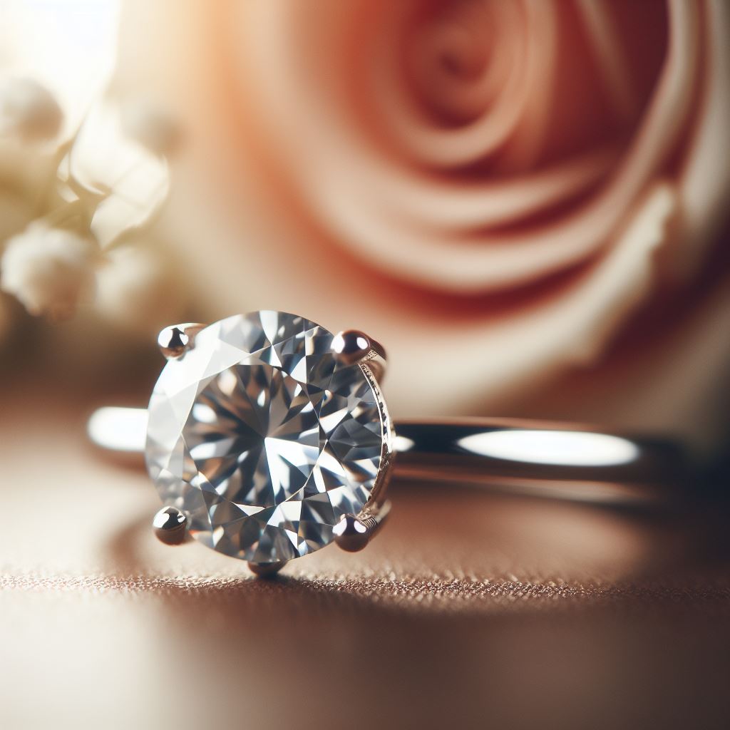 Diamond engagement ring on rose petal Diamond engagement ring on rose petal