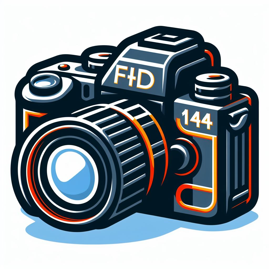 Camera illustration with f+d logo Camera illustration with f+d logo