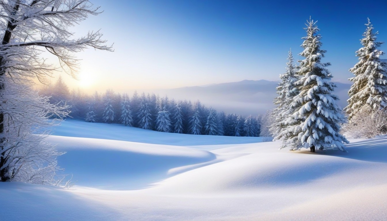 Snowy forest landscape at sunrise Snowy forest landscape at sunrise