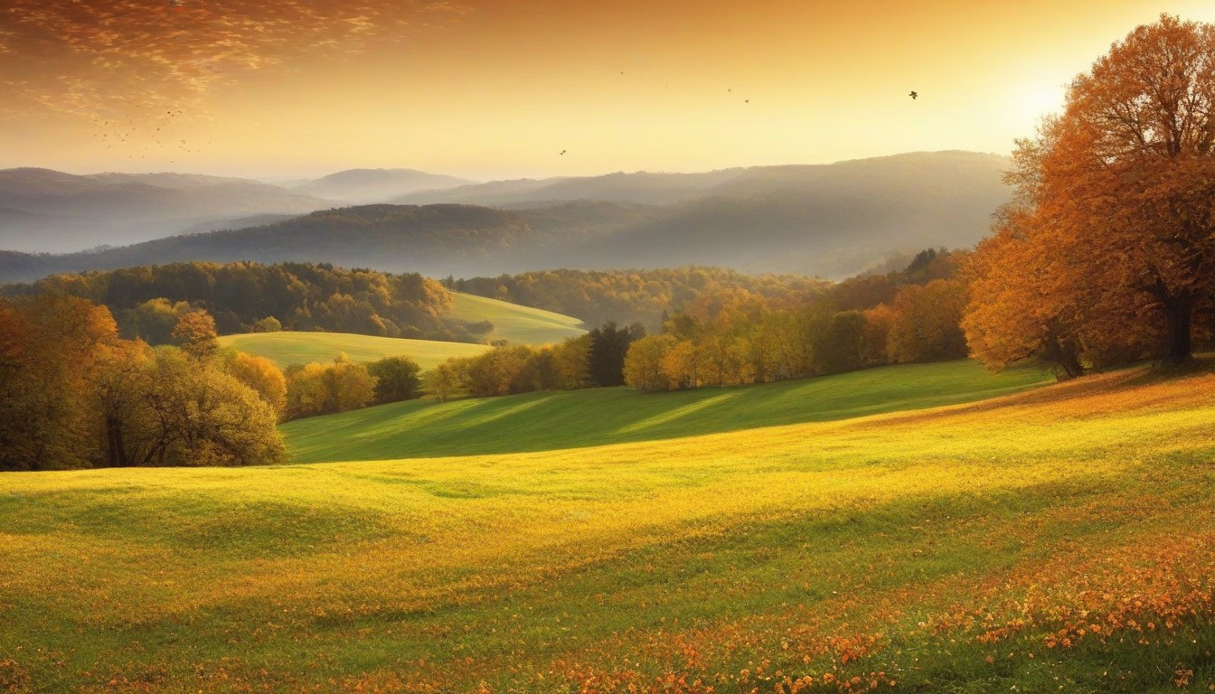 Autumn sunset over rolling hills Autumn sunset over rolling hills