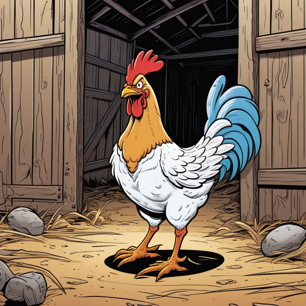 Rooster standing by barn door Rooster standing by barn door