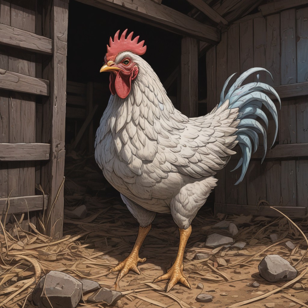 White rooster in barn White rooster in barn