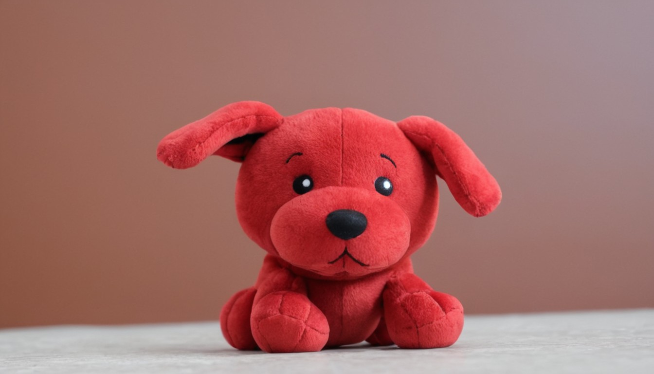 Red plush dog toy sitting Red plush dog toy sitting