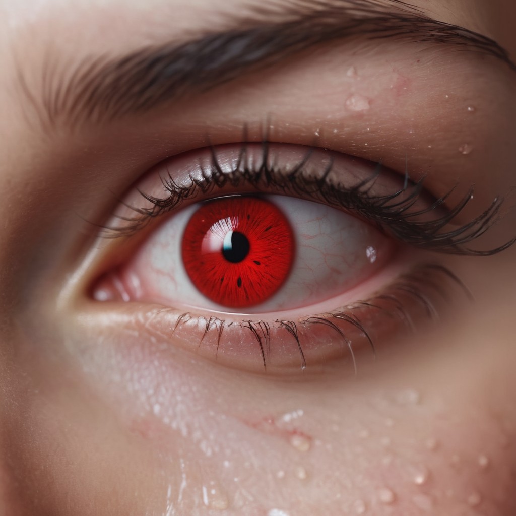 Close-up red eye with tear Close-up red eye with tear