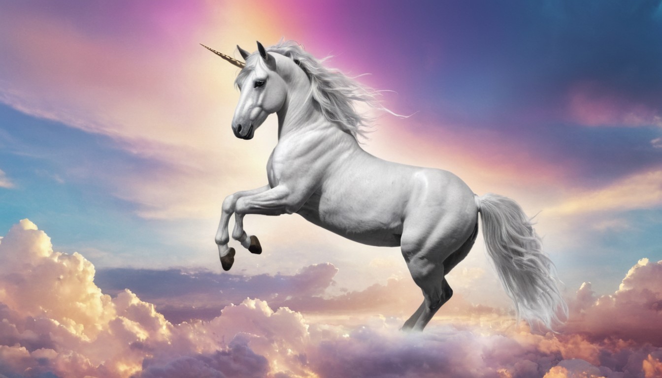 Unicorn leaping through clouds Unicorn leaping through clouds