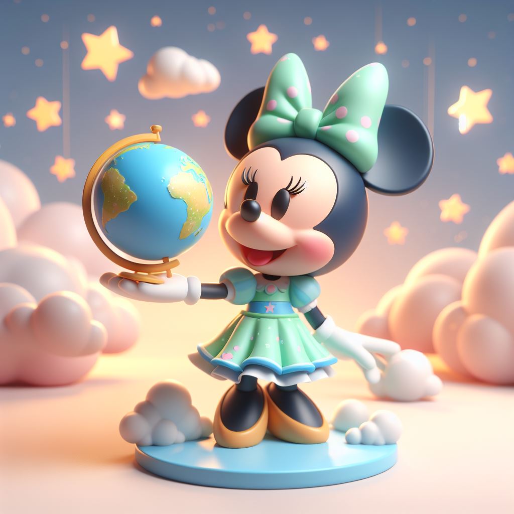 Minnie mouse holding globe in clouds Minnie mouse holding globe in clouds