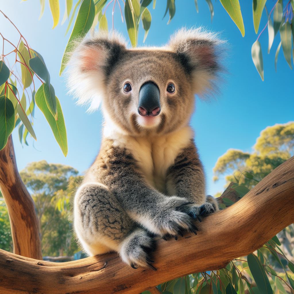 Koala sitting on branch in australia Koala sitting on branch in australia