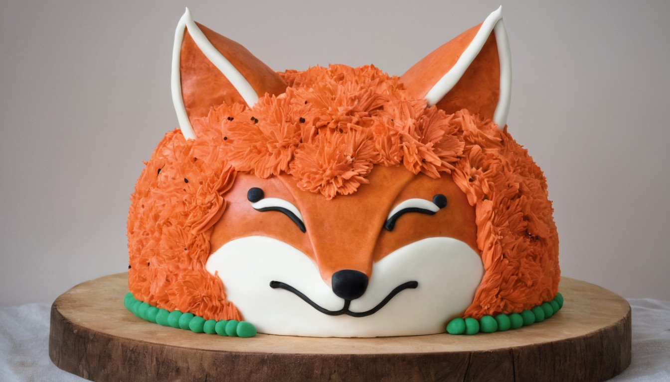 Fox cake decorated with orange frosting Fox cake decorated with orange frosting