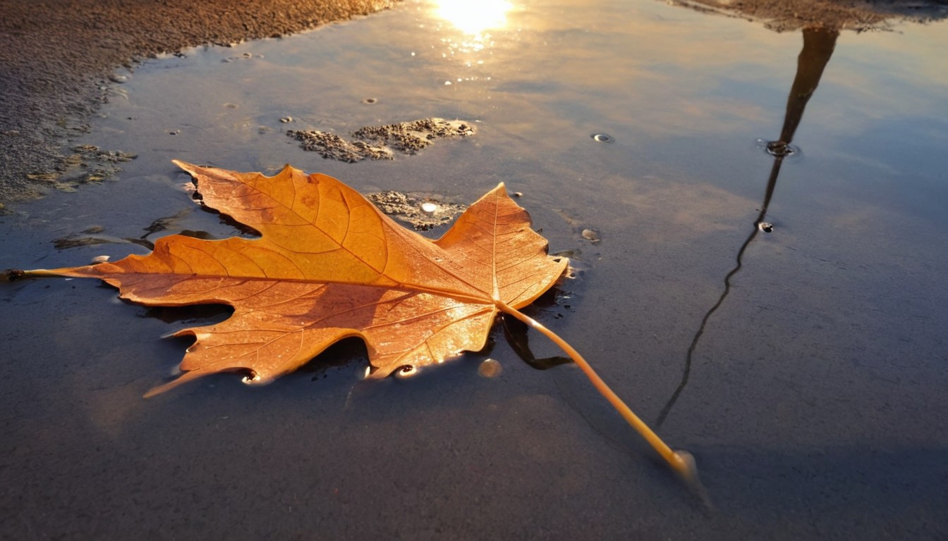 Autumn leaf in puddles Autumn leaf in puddles