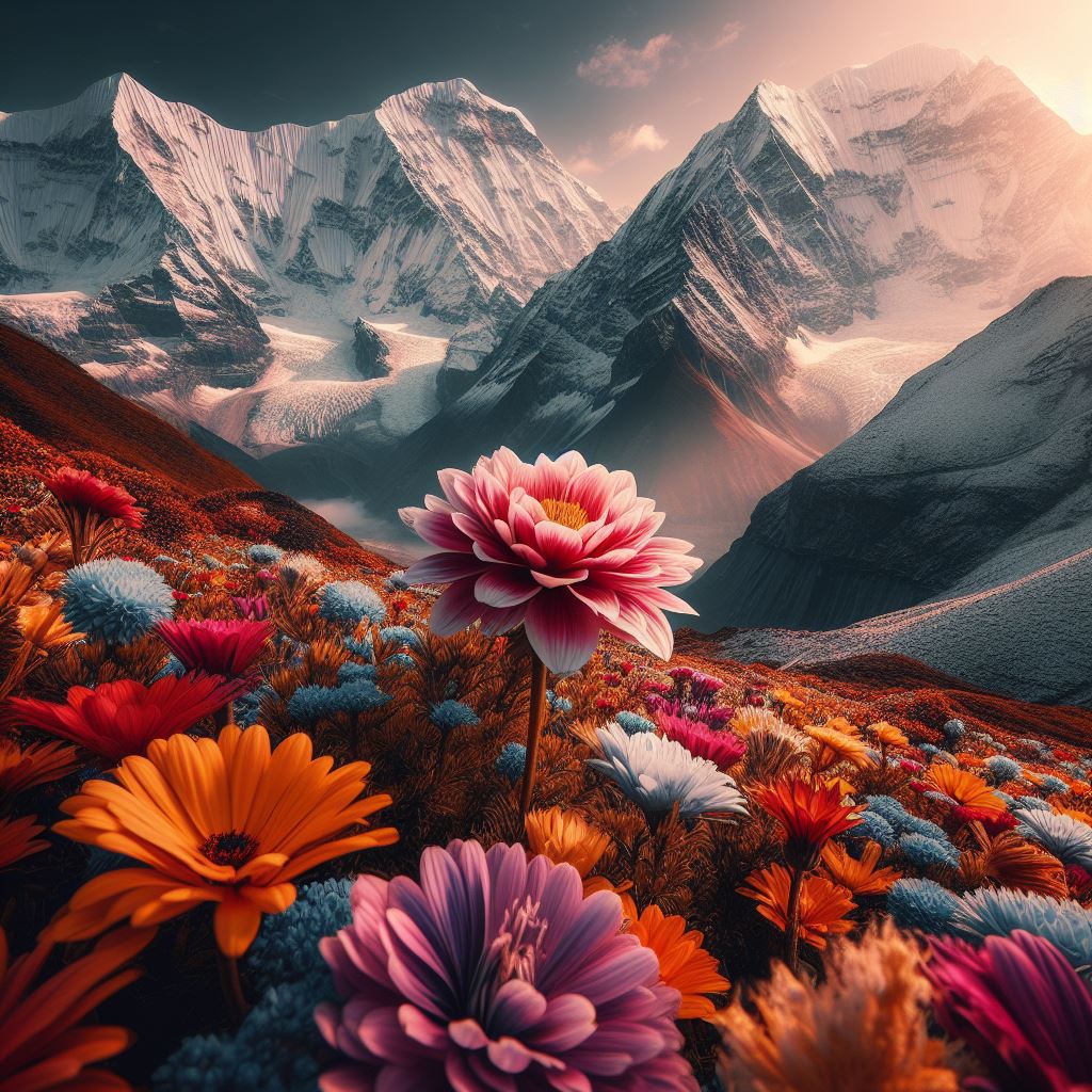 Mountain flowers at sunset Mountain flowers at sunset