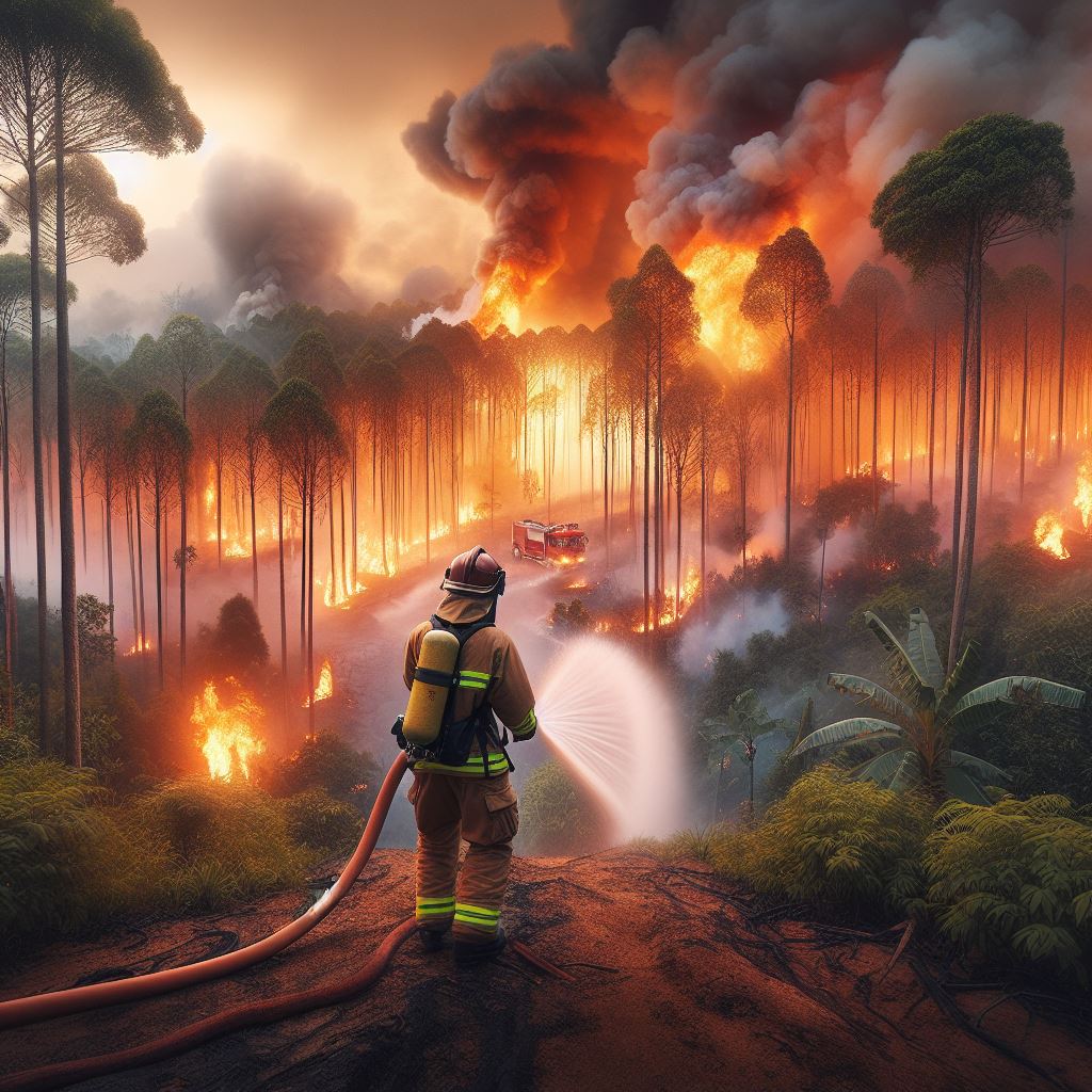 Firefighter battling forest fire Firefighter battling forest fire