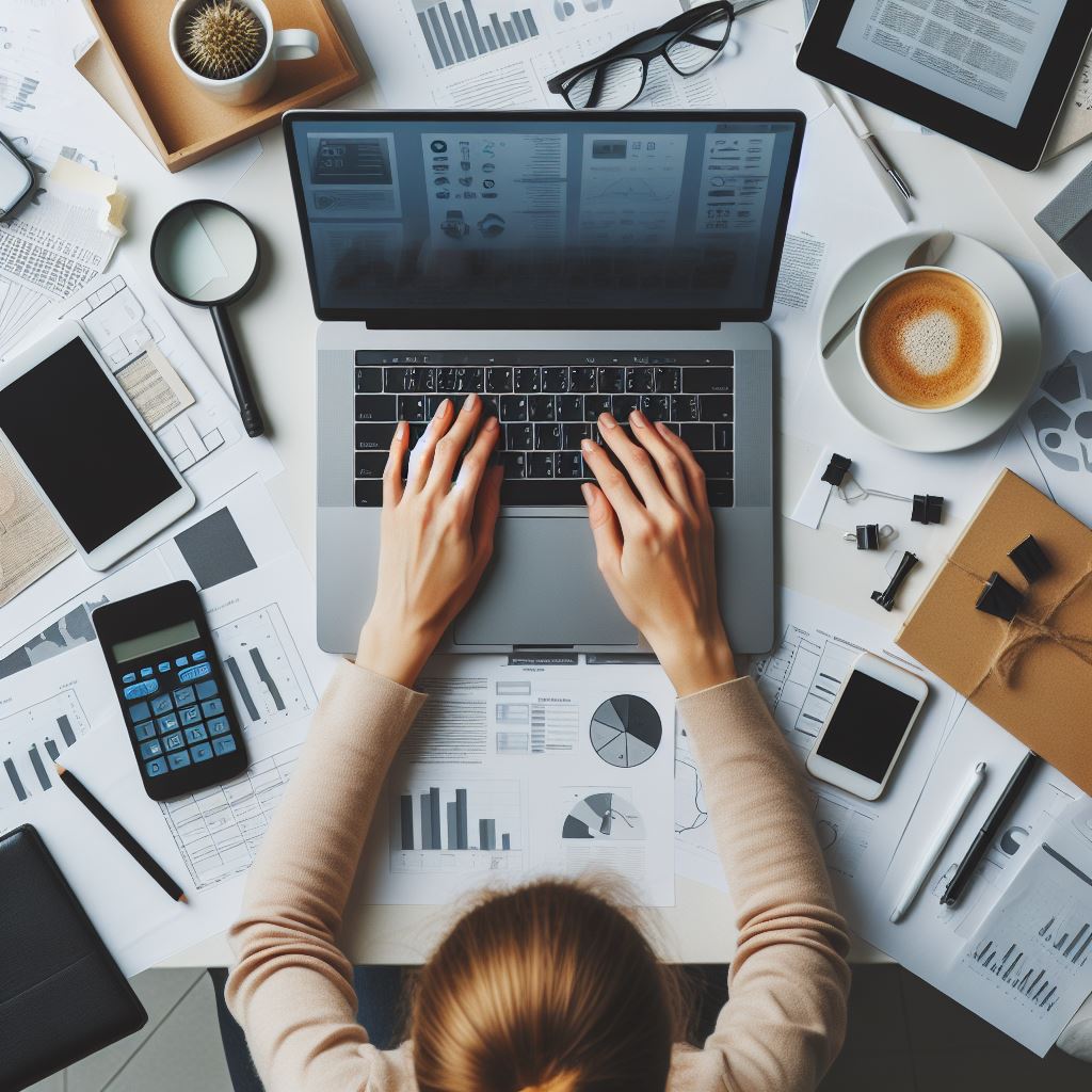 Woman working on laptop with financial data Woman working on laptop with financial data