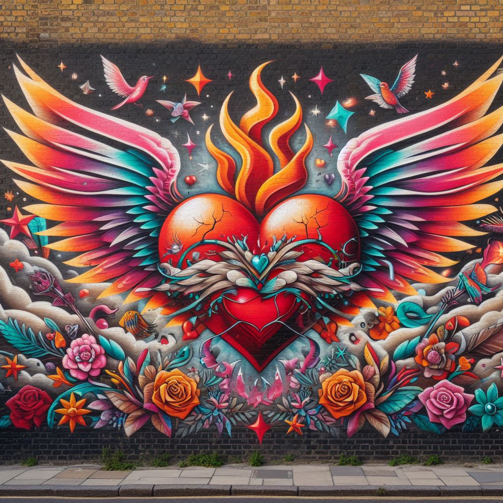 Winged heart mural in london Winged heart mural in london