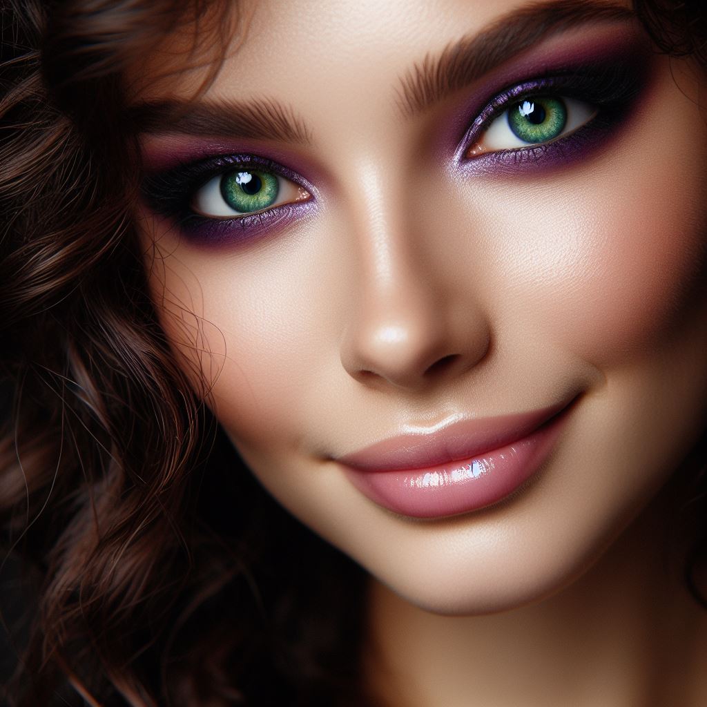 Woman with green eyes and purple eyeshadow Woman with green eyes and purple eyeshadow