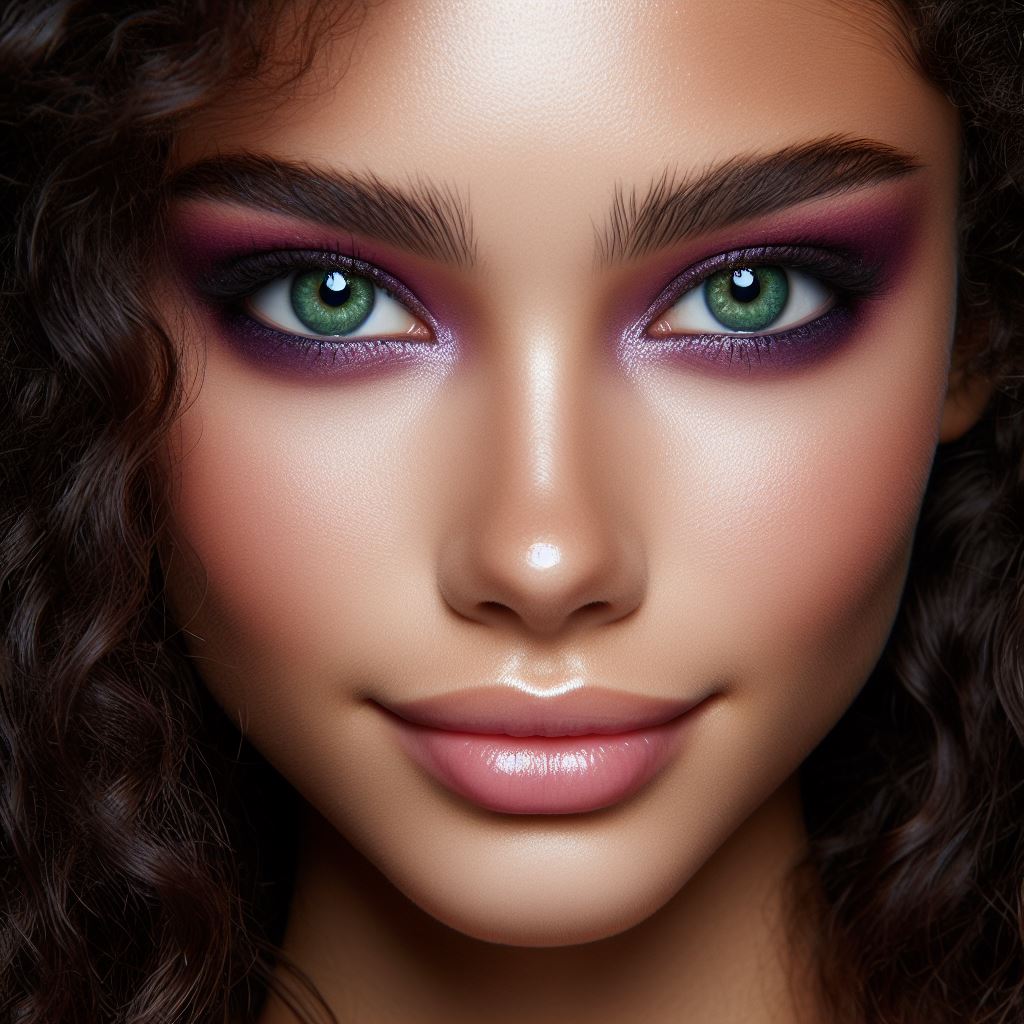 Woman with green eyes and purple eye makeup Woman with green eyes and purple eye makeup