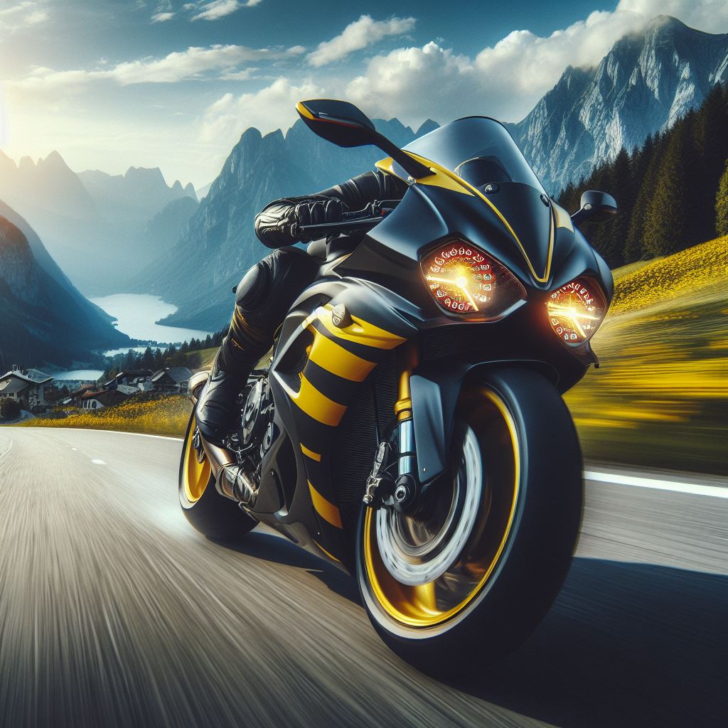 Motorcycle riding through mountain pass Motorcycle riding through mountain pass