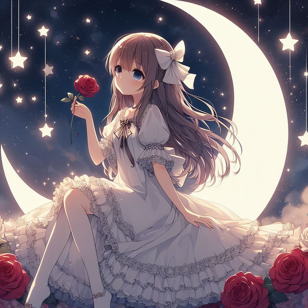 Anime girl on crescent moon Anime girl on crescent moon